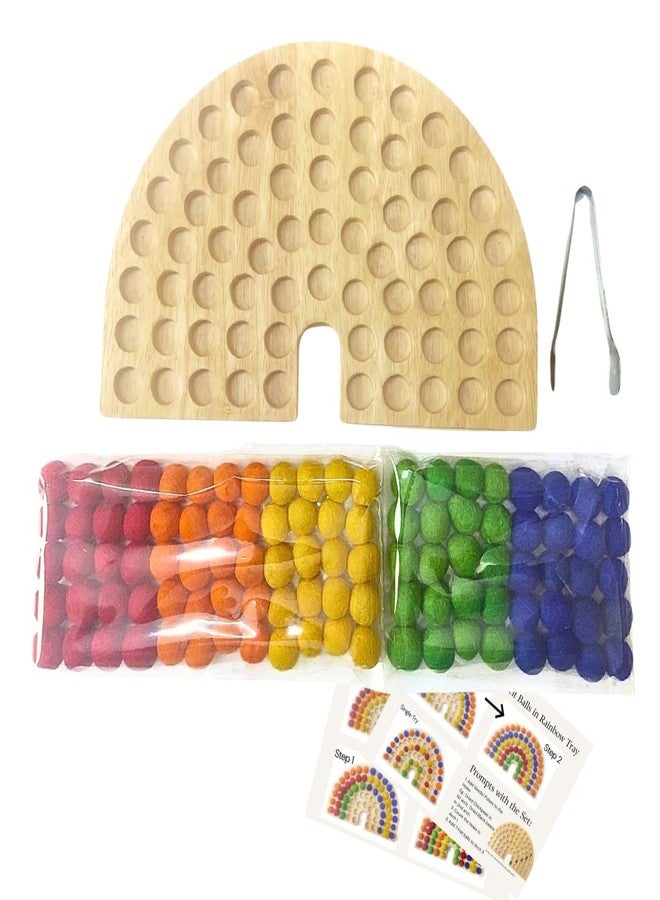NISH Rainbow Color Sorting Arch Toy for Kids | Wooden Rainbow Hole Tray with 100 Thick Felt Balls & Metal Tong | Sensory Play & Montessori Learning Toy for Toddlers 1-3 Years - Image 2