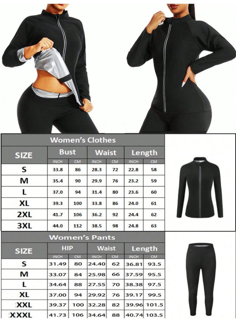 RATSAW Women Sauna Suit 2-Piece Set with Jacket and Pants Weight Loss Gym Sweat Suits Workout Jacket Lock Sweating Profusely Pants Workout Fitness Compression Sweat Suits for Women - Image 2