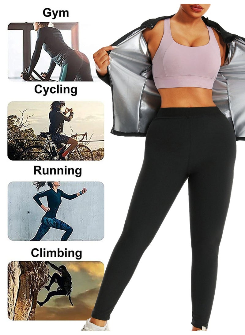 RATSAW Women Sauna Suit 2-Piece Set with Jacket and Pants Weight Loss Gym Sweat Suits Workout Jacket Lock Sweating Profusely Pants Workout Fitness Compression Sweat Suits for Women - Image 3