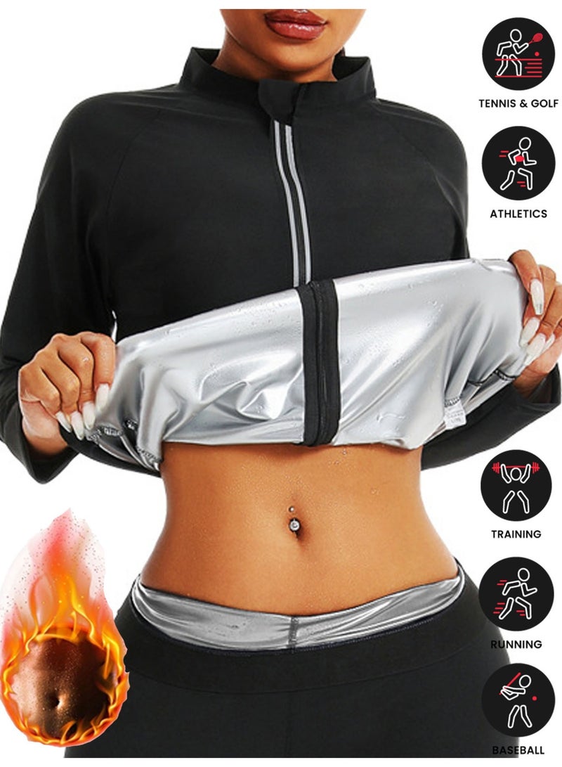 RATSAW Women Sauna Suit 2-Piece Set with Jacket and Pants Weight Loss Gym Sweat Suits Workout Jacket Lock Sweating Profusely Pants Workout Fitness Compression Sweat Suits for Women - Image 4
