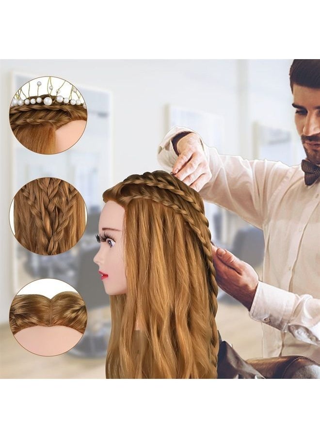 Neverland Beauty & Health - Mannequin Head with 50% Real Human Hair, 28 Inch Make up Cosmetology Manikin Practice Head with Hair,Braiding Hairdressing Doll Head for Hair Styling with Table Clamp + DIY Hair Styling Set - Image 1
