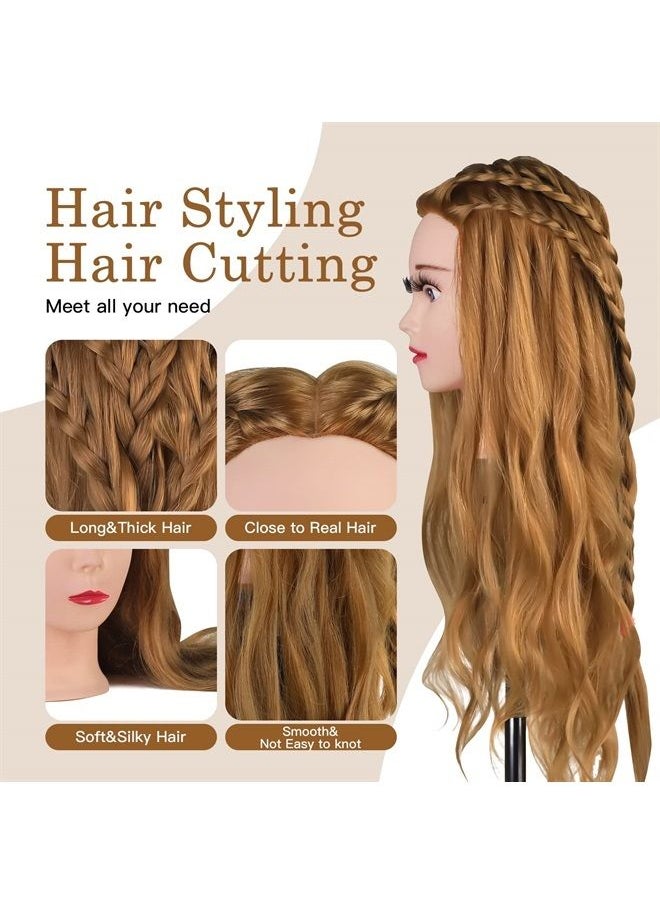 Neverland Beauty & Health - Mannequin Head with 50% Real Human Hair, 28 Inch Make up Cosmetology Manikin Practice Head with Hair,Braiding Hairdressing Doll Head for Hair Styling with Table Clamp + DIY Hair Styling Set - Image 1