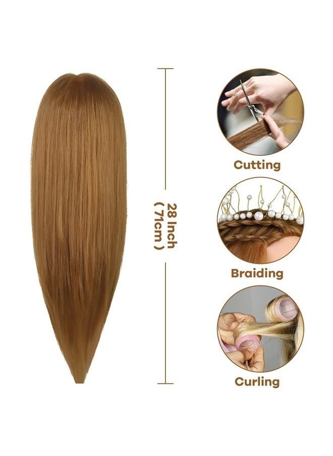 Neverland Beauty & Health - Mannequin Head with 50% Real Human Hair, 28 Inch Make up Cosmetology Manikin Practice Head with Hair,Braiding Hairdressing Doll Head for Hair Styling with Table Clamp + DIY Hair Styling Set - Image 1