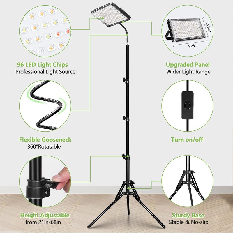 LBW Stand Grow Lights for Indoor Plants, Full Spectrum 96 LEDs Plant Grow Light, Upgraded Floor Grow Lamp with Adjustable Tripod Stand 21-68in, On/Off Switch,Ideal for Tall Large Houseplant Growing - Image 3