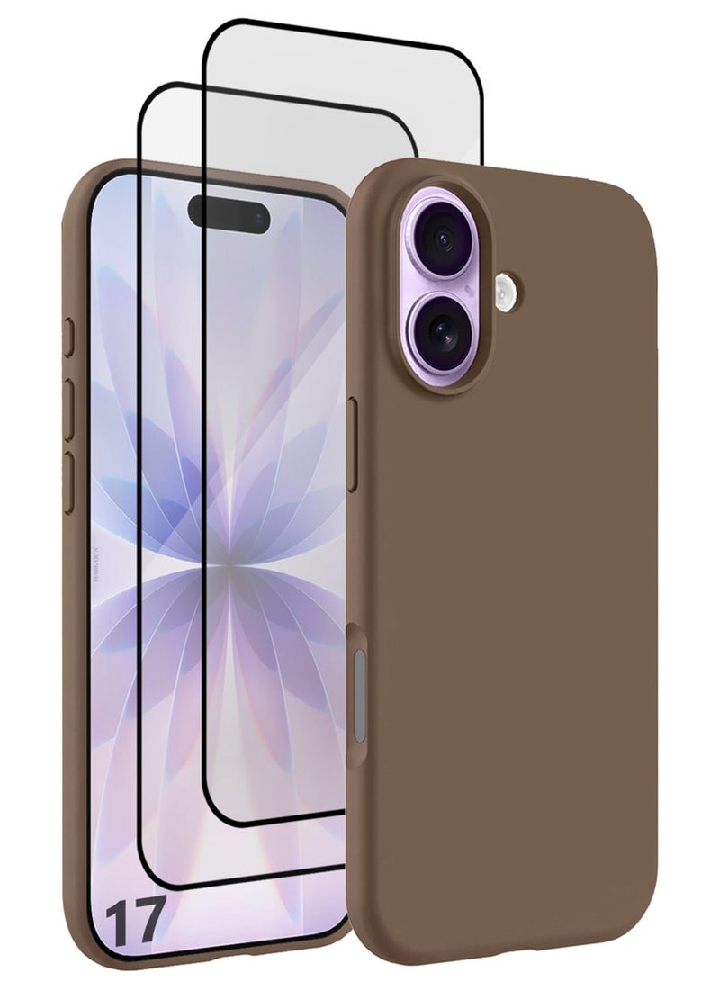 CATANES 3 Packs Silicone Protective Phone Case for iPhone 17 - Soft Anti-Scratch Microfiber Lining Ultra Slim Drop Protection Phone Cover with Two 3D Screen Protectors - Desert Titanium