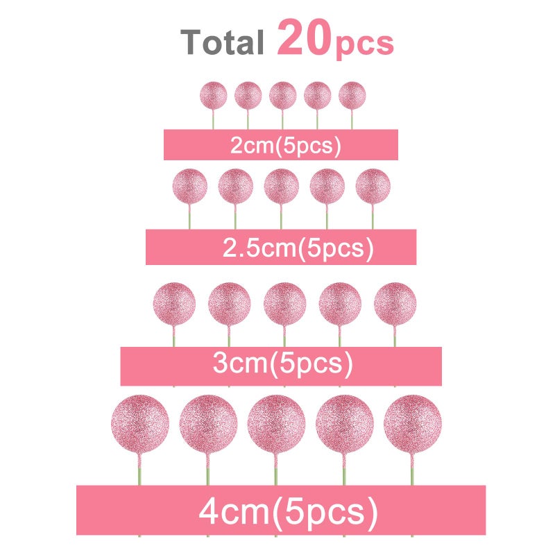 ASTARON 20 Pcs Mini Balloons Cake Topper Sticks Pink Glitter Balls Cake Picks for Wedding & Birthday - Image 2