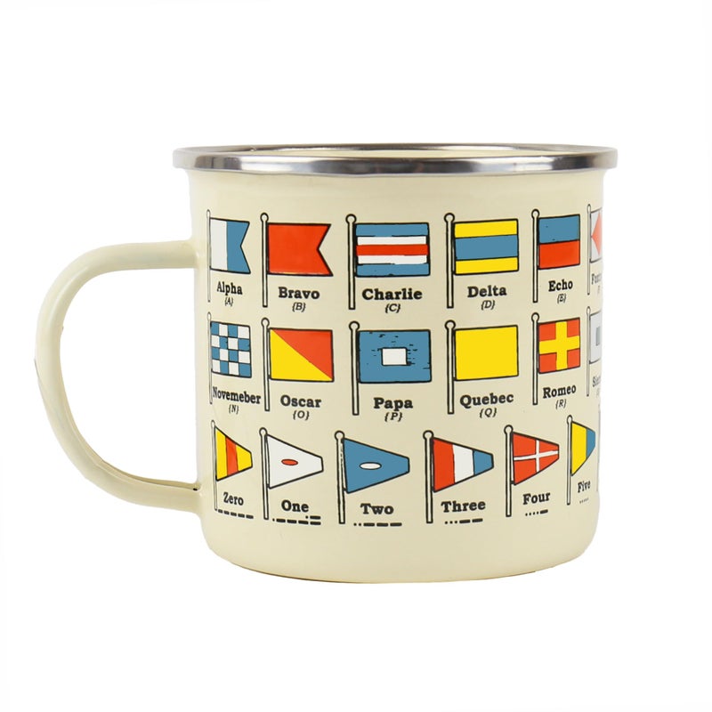 Gift Republic Nautical Flags Enamel Mug Outdoor Camping Cup 500 ml Metal Coffee Cup Sailing Gift Idea Nautical Design
