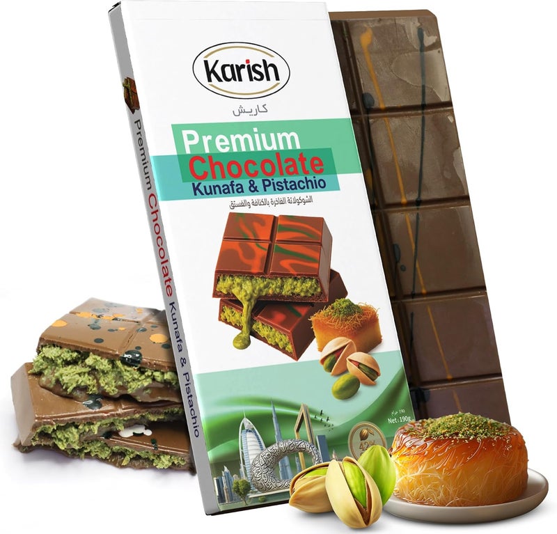 Karish Viral Kunafa Dubai Chocolate Dubai Choco kunafe With Creamy Pistachio filling Freshly Made With Real Chocolate 42%, Fresh Kunafa (190 gram) (Full Size, Pistachio) - Image 1