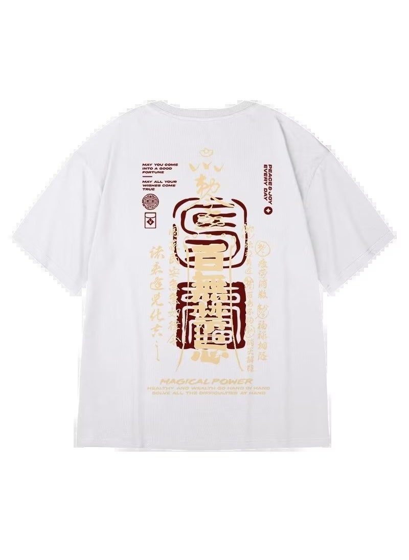 Generic - Vintage American Style Street Hip Hop High Street T Shirt For Men Summer Ins Trendy Brand Loose Fit Half Sleeve Tee 1928 White - Image 1