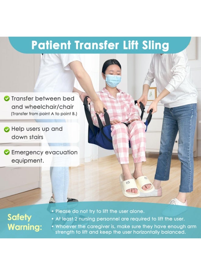 Patient Lift Stair Slide Board Transfer Emergency Evacuation Chair Wheelchair Belt Safety Full Body Medical Lifting Sling Sliding Transferring Disc Use for Seniors,Handicap (Blue - 4 Handles) - Image 2