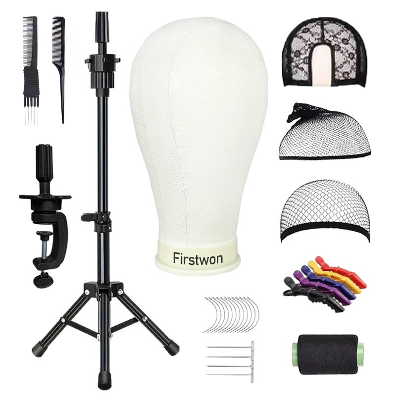 Firstwon 22 Inch Wig Head Mannequin Head for Wigs, Wig Stand with Head for Hair Styling Practice Display Wigs Making Tripod Stand with T Pins Set - Image 1