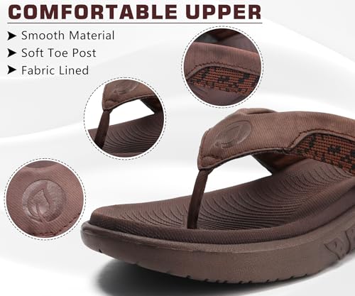 ONCAI Sandals for Men, Comfort Orthotic Plantar Fasciitis Beach Sport Athletic Soft Flip Flops with Yoga Foam Arch Support Brown Size 10 - Image 4