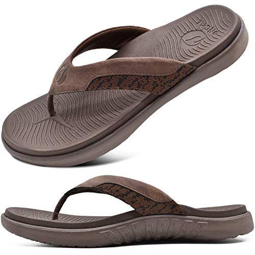 ONCAI Sandals for Men, Comfort Orthotic Plantar Fasciitis Beach Sport Athletic Soft Flip Flops with Yoga Foam Arch Support Brown Size 10 - Image 1