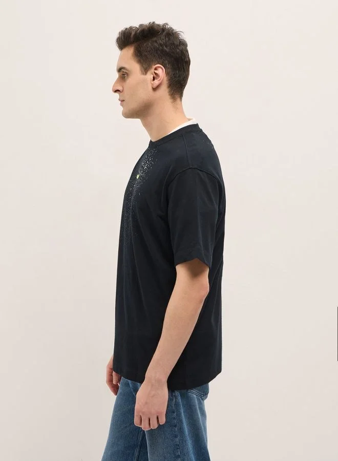 THE BEAR HOUSE  Men's Black Oversize Graphic Splatter Crew Neck T-shirt Perfect For Casual Wear, Gym, Travel, Or Layering Stylish And Versatile Essential For Every Wardrobe for Men | Best Price UAE