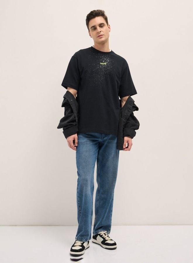 THE BEAR HOUSE Men's Black Oversize Graphic Splatter Crew Neck T-shirt Perfect For Casual Wear, Gym, Travel, Or Layering Stylish And Versatile Essential For Every Wardrobe - Image 1