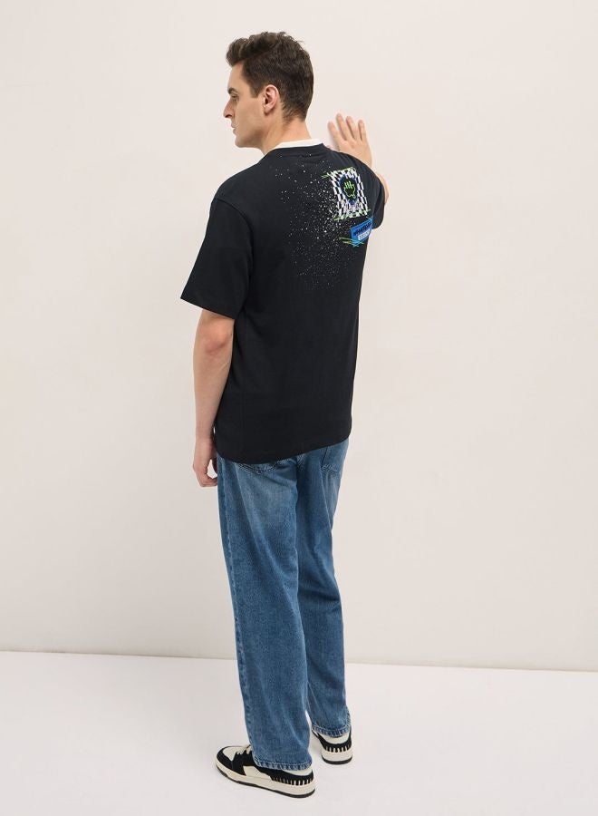 THE BEAR HOUSE Men's Black Oversize Graphic Splatter Crew Neck T-shirt Perfect For Casual Wear, Gym, Travel, Or Layering Stylish And Versatile Essential For Every Wardrobe - Image 3