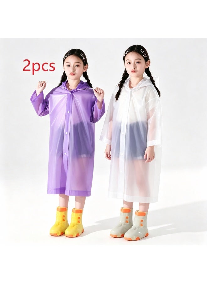 2 Pack Kids EVA Thickened Raincoat, Unisex Long Hooded Rain Poncho, Waterproof Rainwear for School & Outdoor - Image 1