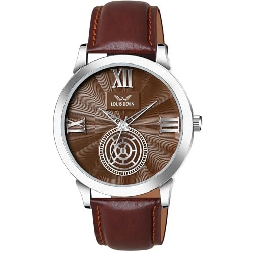 LOUIS DEVIN Brown Leather Strap Analog Wrist Watch for Men (Brown Dial) | LD-GR079-BRWN - Image 1