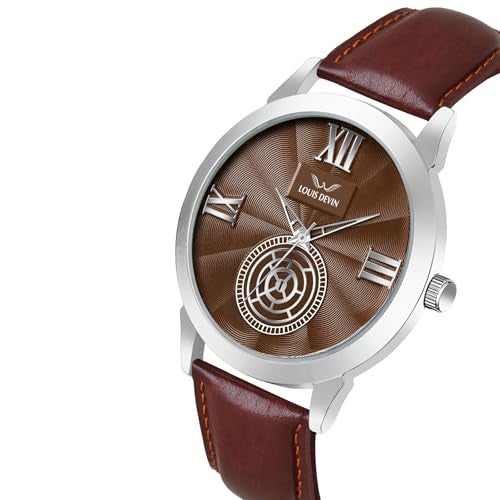 LOUIS DEVIN Brown Leather Strap Analog Wrist Watch for Men (Brown Dial) | LD-GR079-BRWN - Image 4