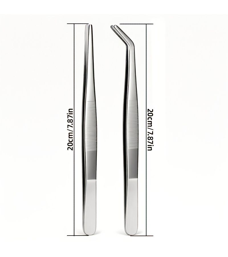 Stainless Steel Tweezers Set 4pcs Straight Curved Tips Long Pliers Bonsai Aquarium - Image 4