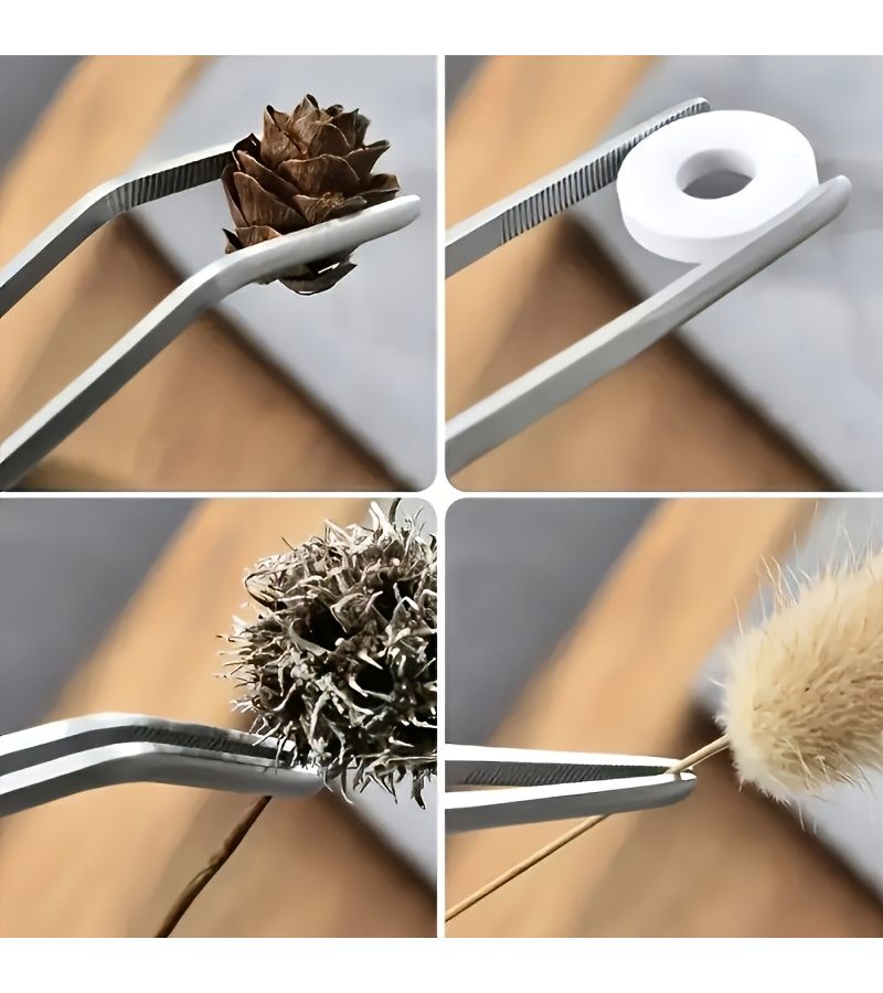 Stainless Steel Tweezers Set 4pcs Straight Curved Tips Long Pliers Bonsai Aquarium - Image 5