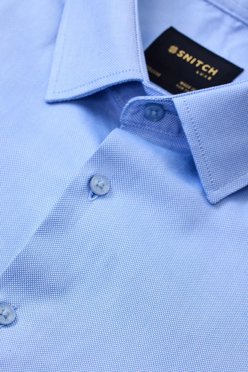 SNITCH Light Blue Solid Long Sleeve Slim Fit Formal Luxe Shirt