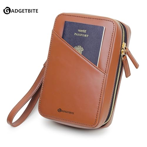 GadgetBite Faux Leather Travel Accessories Organiser Portable Gadget Storage Bag for Passport IDs USB Cable Earphone Power Bank Charger Hard Disk & Digital Gadgets Regular Zippered Tech Kit - Tan - Image 2