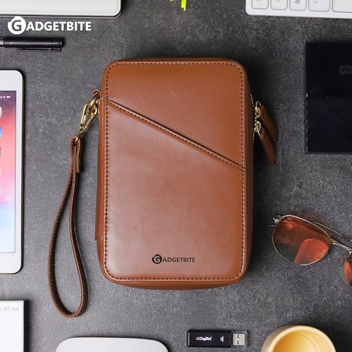 GadgetBite Faux Leather Travel Accessories Organiser Portable Gadget Storage Bag for Passport IDs USB Cable Earphone Power Bank Charger Hard Disk & Digital Gadgets Regular Zippered Tech Kit - Tan - Image 5