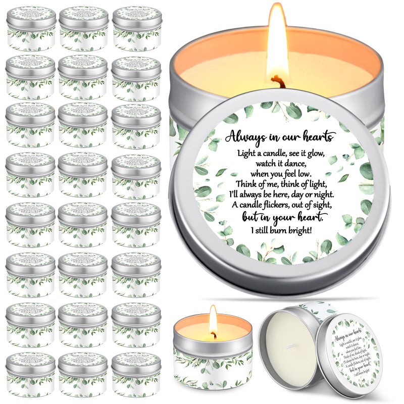 MTLEE 24 Pcs Funeral Memorial Candles Funeral Favors for Guests Celebration of Life Supplies Lavender Scented Tealight Sympathy Gifts Memorial Service Grief Share MeetingGreenery