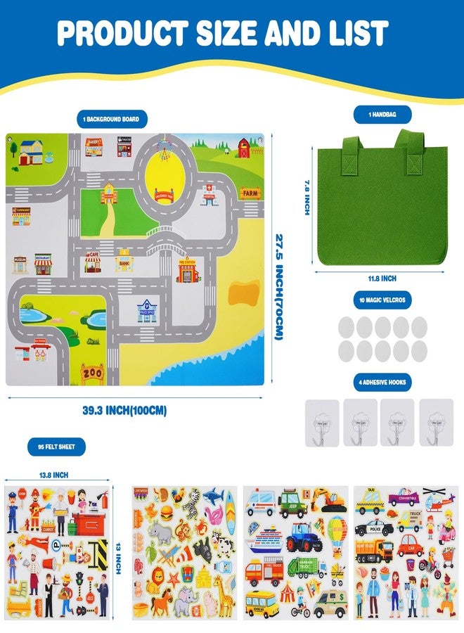 maglala Traffic Felt Busy Board for Toddlers, 40″ x 28″ Large Wall Toy 95PCS Car Road Play Set, Montessori Sensory Toys, Autism Learning Activities, Preschool Educational Gifts for Boys Girls Age 2-5 - Image 4