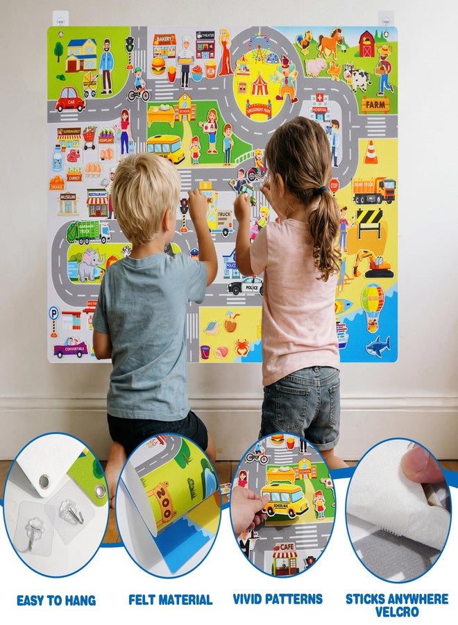 maglala Traffic Felt Busy Board for Toddlers, 40″ x 28″ Large Wall Toy 95PCS Car Road Play Set, Montessori Sensory Toys, Autism Learning Activities, Preschool Educational Gifts for Boys Girls Age 2-5 - Image 5