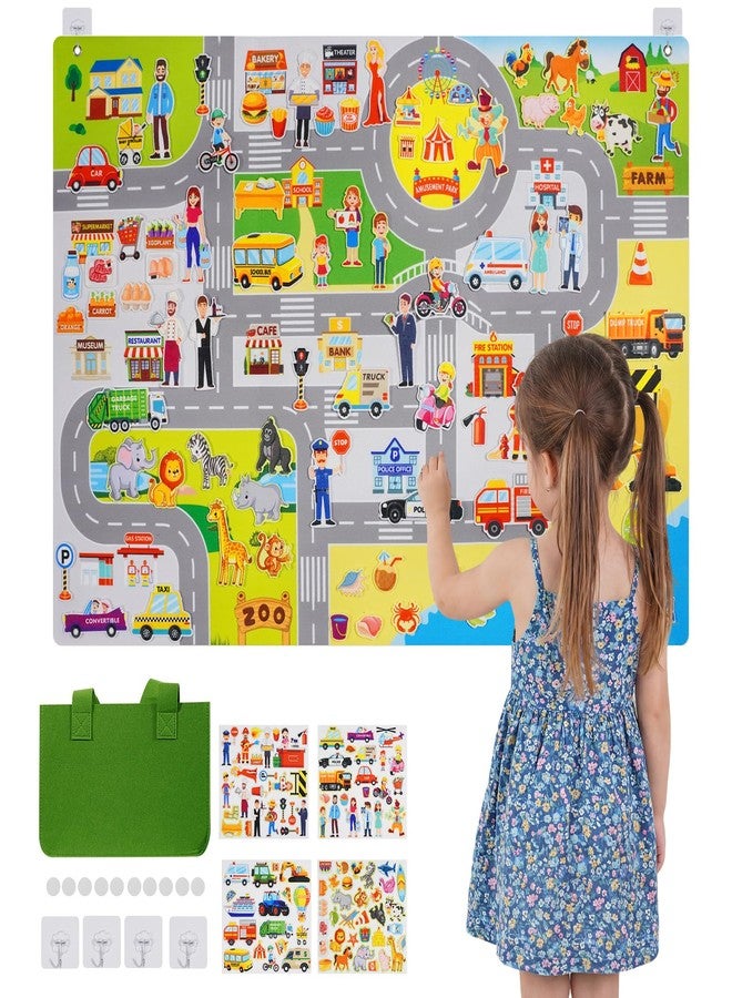maglala Traffic Felt Busy Board for Toddlers, 40″ x 28″ Large Wall Toy 95PCS Car Road Play Set, Montessori Sensory Toys, Autism Learning Activities, Preschool Educational Gifts for Boys Girls Age 2-5 - Image 1