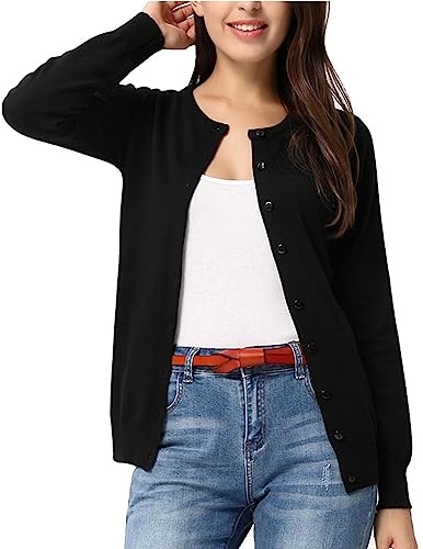 GRACE KARIN Long Sleeve Black Cardigan for Women Button Up Cardigan Sweaters for Women Lightweight Fall Cardigans M - Image 1