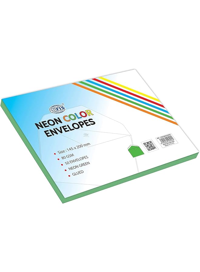 erorex Fsec8025Ggr50 80 Gsm Neon Glued Envelopes 50 Pack 145 X 200 Mm Size Green - Image 2