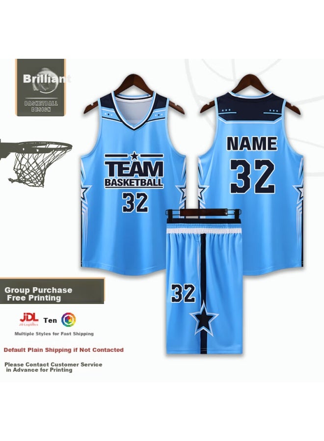 Lieyao American Basketball Uniform Set For Men And Women, Compeion Team Jersey, Quick-drying Breathable Vest, Customizable, Lya067 Light Blue, 3XL