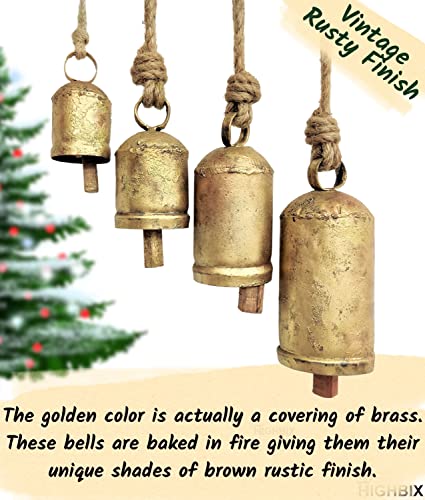 HIGHBIX Rustic Christmas Hanging Bells – Handmade Iron Bell Set on Jute Rope – Vintage Shabby Chic Door & Wall Decor – HIGHBIX Farmhouse Holiday Decoration (4) - Image 5