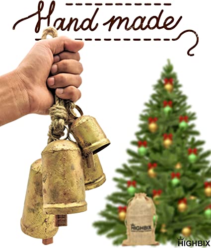 HIGHBIX Rustic Christmas Hanging Bells – Handmade Iron Bell Set on Jute Rope – Vintage Shabby Chic Door & Wall Decor – HIGHBIX Farmhouse Holiday Decoration (4) - Image 3