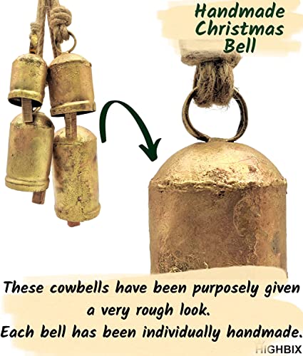 HIGHBIX Rustic Christmas Hanging Bells – Handmade Iron Bell Set on Jute Rope – Vintage Shabby Chic Door & Wall Decor – HIGHBIX Farmhouse Holiday Decoration (4) - Image 4