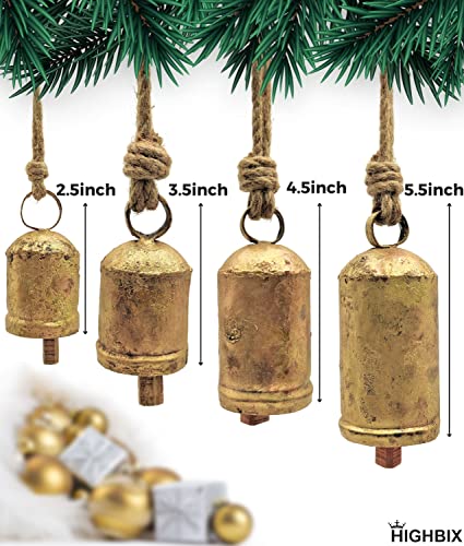 HIGHBIX Rustic Christmas Hanging Bells – Handmade Iron Bell Set on Jute Rope – Vintage Shabby Chic Door & Wall Decor – HIGHBIX Farmhouse Holiday Decoration (4) - Image 2