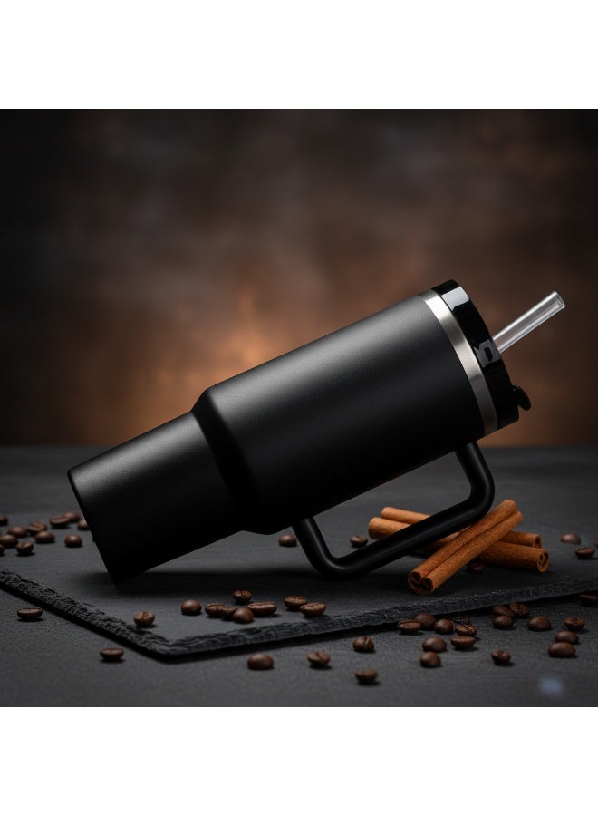 AKDC Premium Black Stainless Steel Vacuum Insulated Bottle with Handle – 26 cm - Image 1