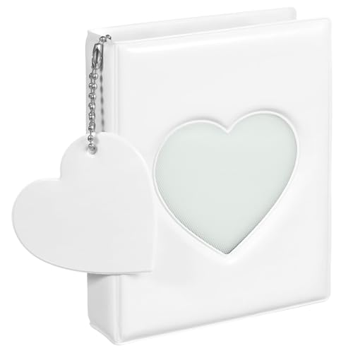 BharatBazaar Mini Photocard Binder, Mini Album for Photos, 3 Inch White Photocard Book Mini Photo Album Heart Hollow Card Binder with 32 Pockets and Pendant - Image 1