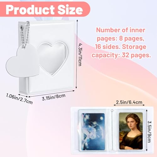 BharatBazaar Mini Photocard Binder, Mini Album for Photos, 3 Inch White Photocard Book Mini Photo Album Heart Hollow Card Binder with 32 Pockets and Pendant - Image 2