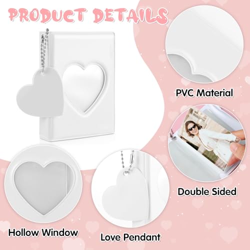 BharatBazaar Mini Photocard Binder, Mini Album for Photos, 3 Inch White Photocard Book Mini Photo Album Heart Hollow Card Binder with 32 Pockets and Pendant - Image 3