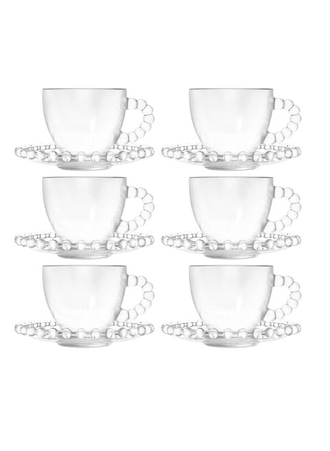 طقم أكواب شاي مكون من 6 أكواب + أطباق تقديم