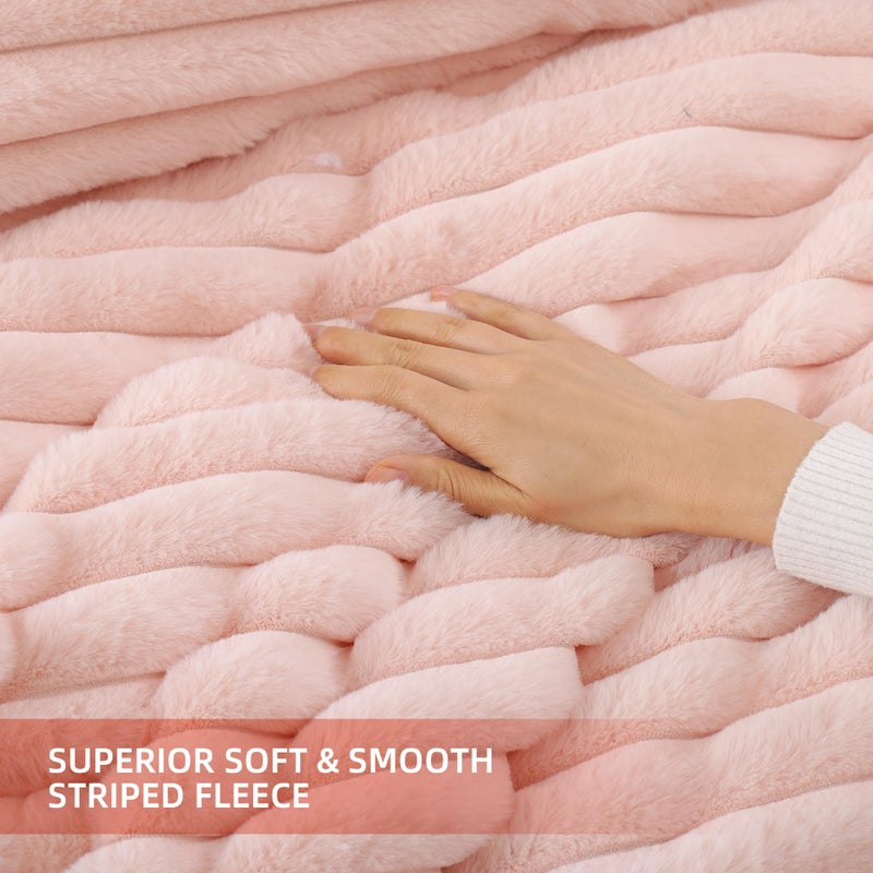 Smoofy Fluffy Queen Size Comforter Set 3 Pieces - Blush Pink Fleece Fluffy Comforter Set, Luxury Fuzzy Queen Bedding, Soft Warm Queen Bed Set All Season, Heavy Faux Fur Comforter with 2 Pillow Cases - Image 5