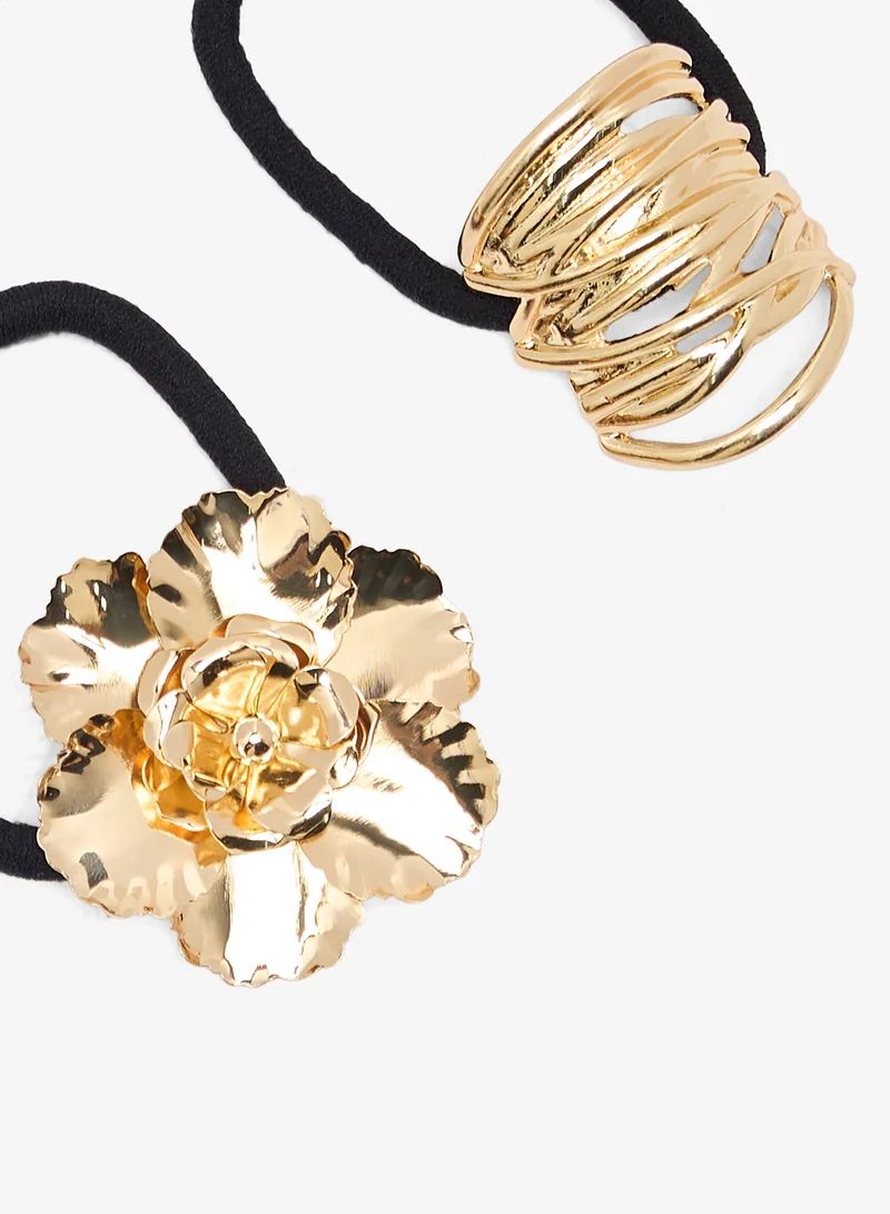 ELLA 2PK Metallic Chunky Gold Statement Hairties