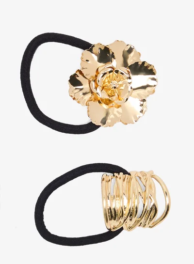 ELLA 2PK Metallic Chunky Gold Statement Hairties