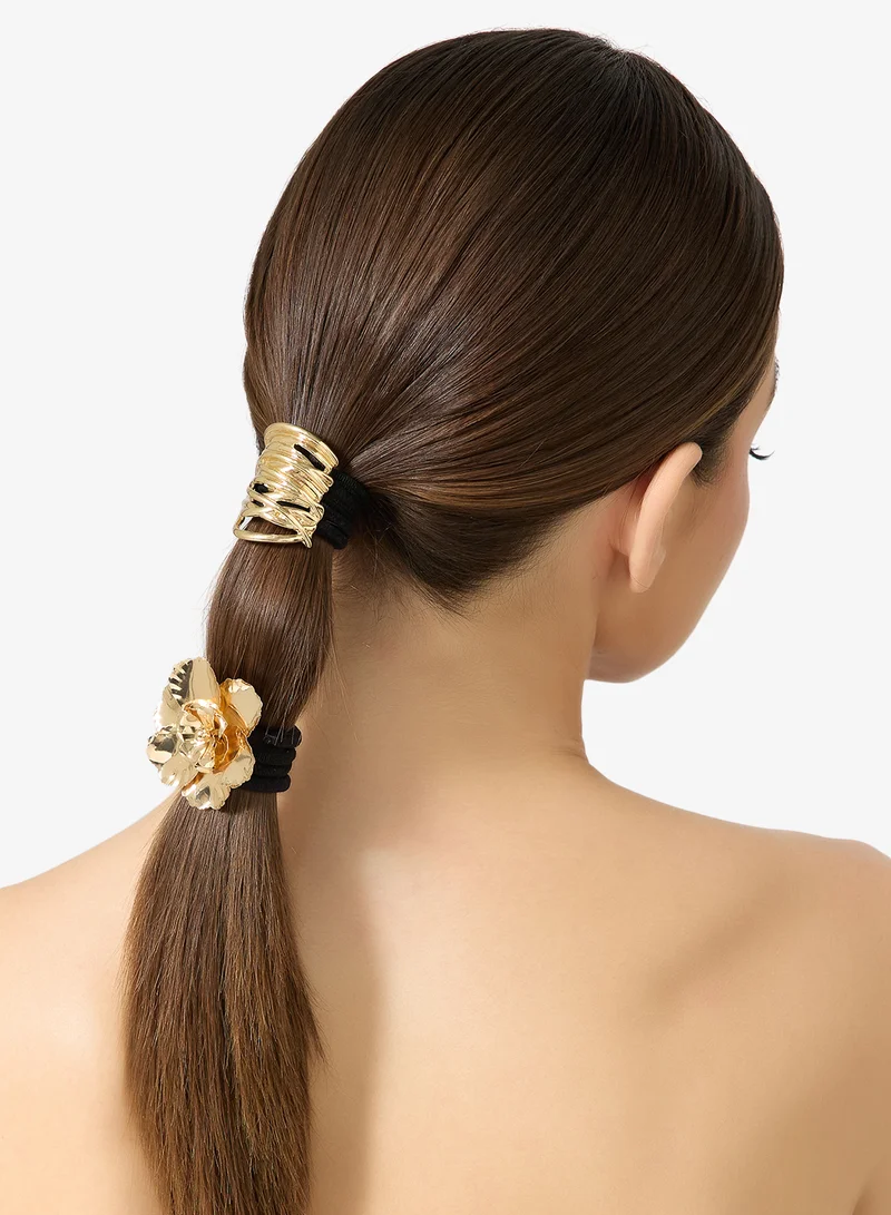 ELLA 2PK Metallic Chunky Gold Statement Hairties