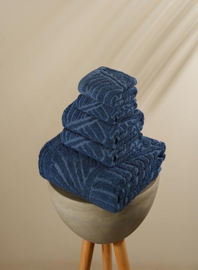 MUSA Banana Towels Set of 5-1 Bath Towel | 2 Hand Towels | 2 Face Towels with Free Bag | 400 GSM Terry Towels for Bath Large Size | Towel for Men, Women (Midnight Blue) - Image 1