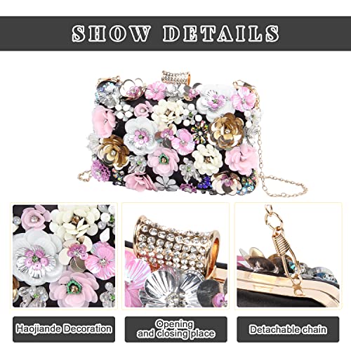 Fecialy Women's Floral Evening Handbags Colorful Rhinestone Clutch Purses Floral Bride Wedding Handbag Chain Shoulder Bag - Image 5